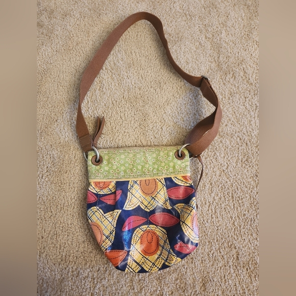 FOSSIL Womens Crossbody Key-Per Coated Canvas Green Floral  #O - Picture 4 of 6